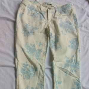 American Eagle White and Blue Flowered Skinny Jean