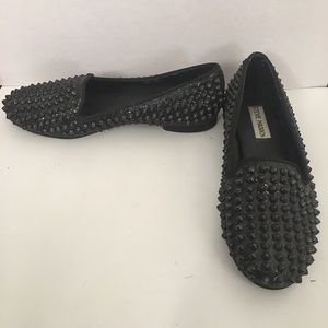 Studded, black glitter loafers