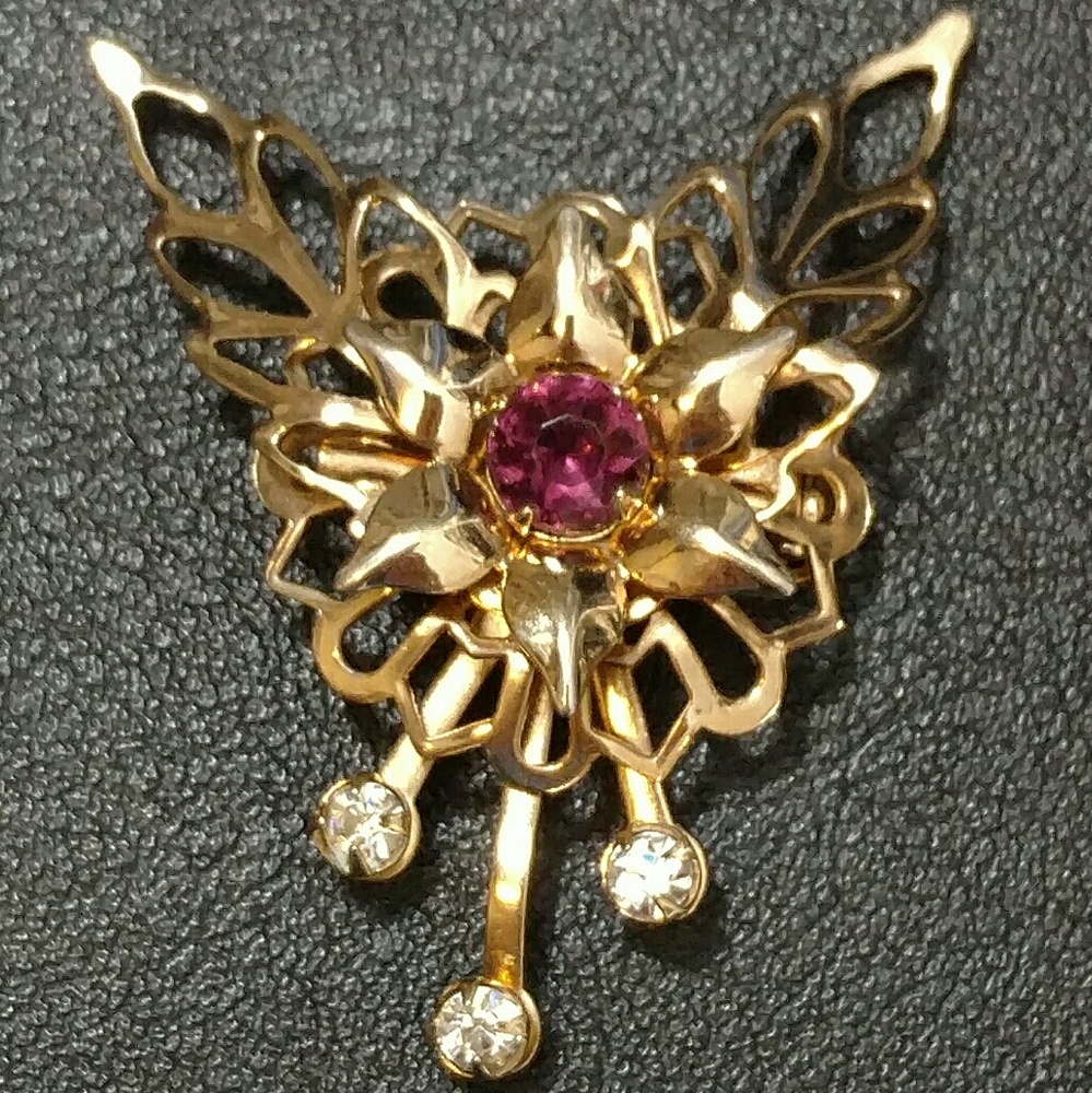 Vintage pendant brooch gold tone w "amethyst" - Picture 2 of 5