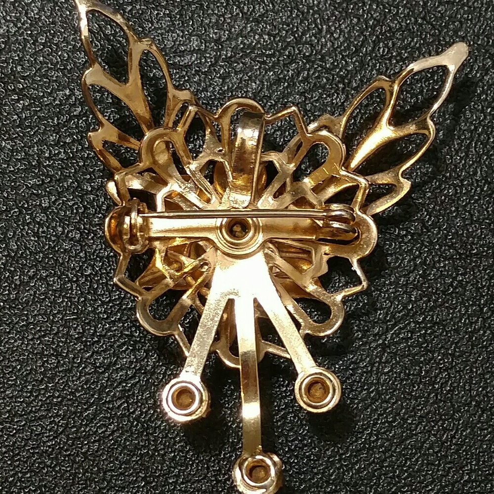 Vintage pendant brooch gold tone w "amethyst" - Picture 3 of 5