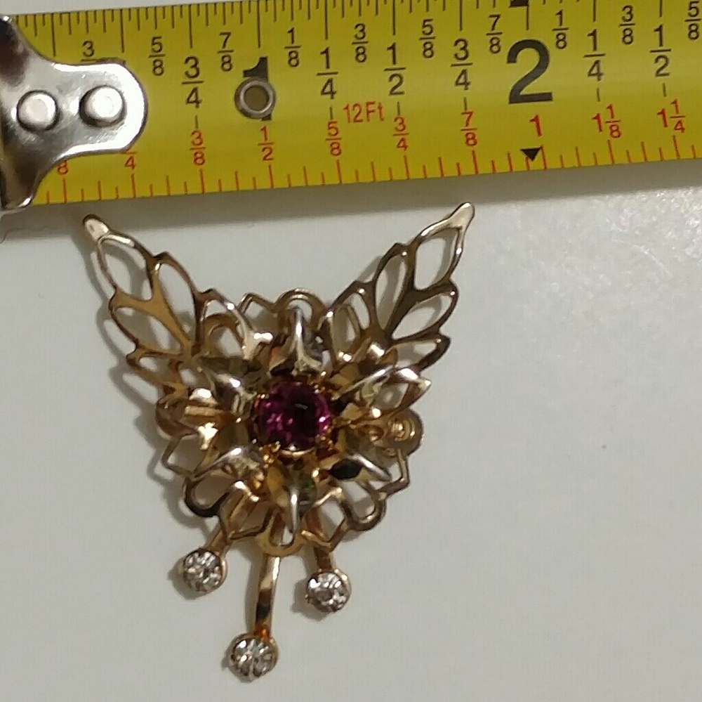 Vintage pendant brooch gold tone w "amethyst" - Picture 4 of 5