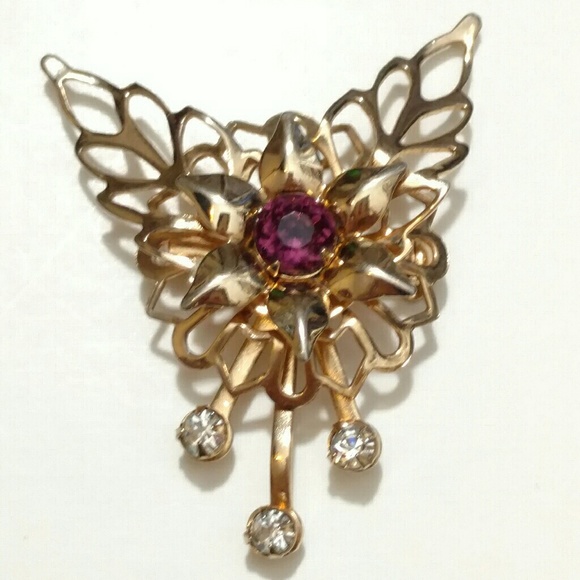 Vintage Jewelry - Vintage pendant brooch gold tone w "amethyst"