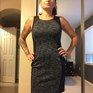 Black midi vegan leather & fabric shaper