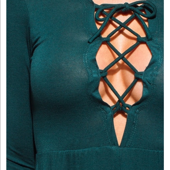 1 left!🍂 Hunter green lace up midi dress - Picture 5 of 8