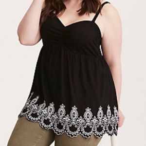 Eyelet Embroidery Cinch Front Babydoll Top 2X