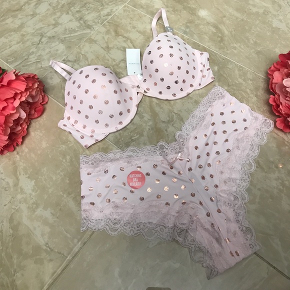 Other - Pink and rose gold polka dot bra and panty