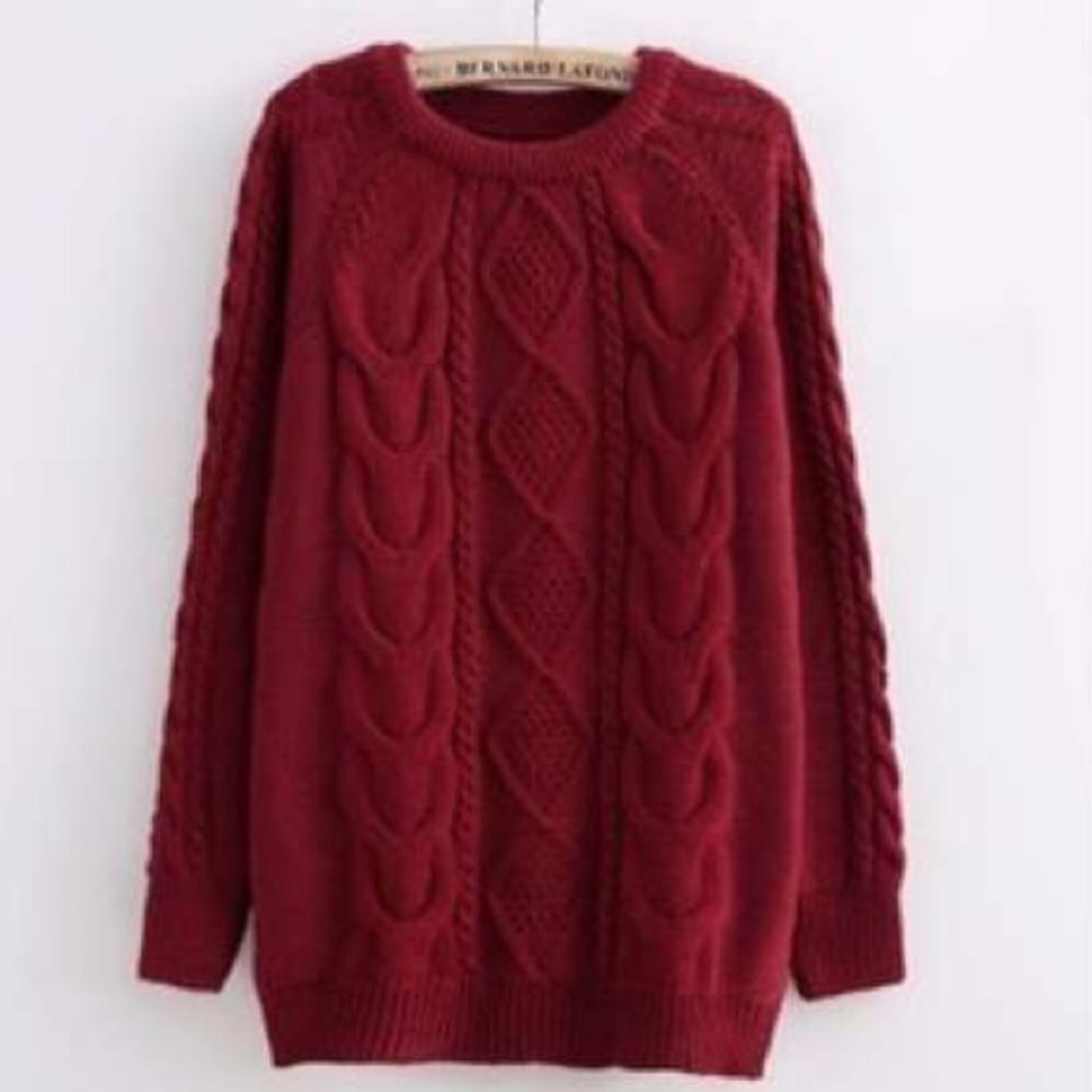 Burgundy cabled knitted sweater - Picture 1 of 1