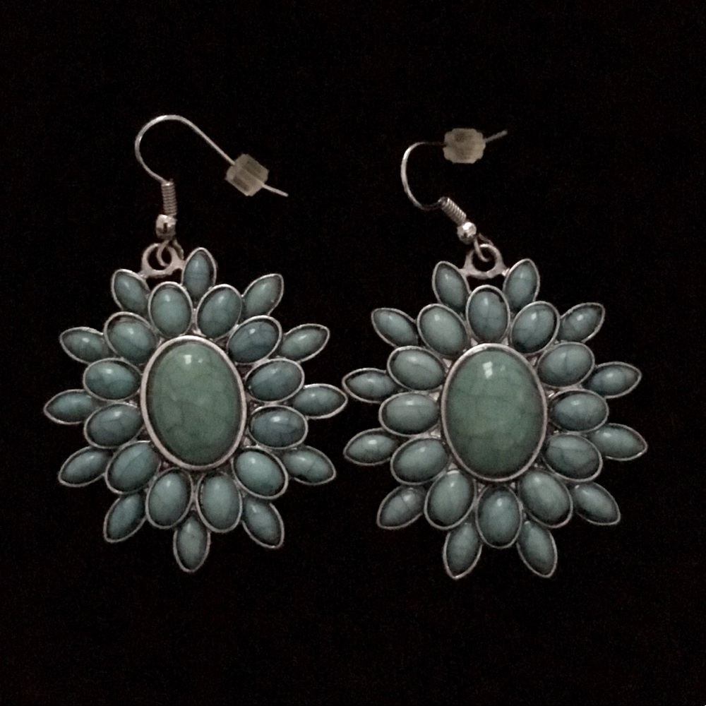 Turquoise and silver tone statement earrings