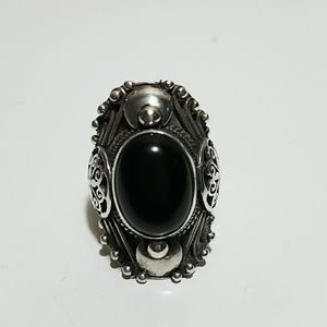 925 Sterling Silver & Black Onyx Ring Sz 7.5