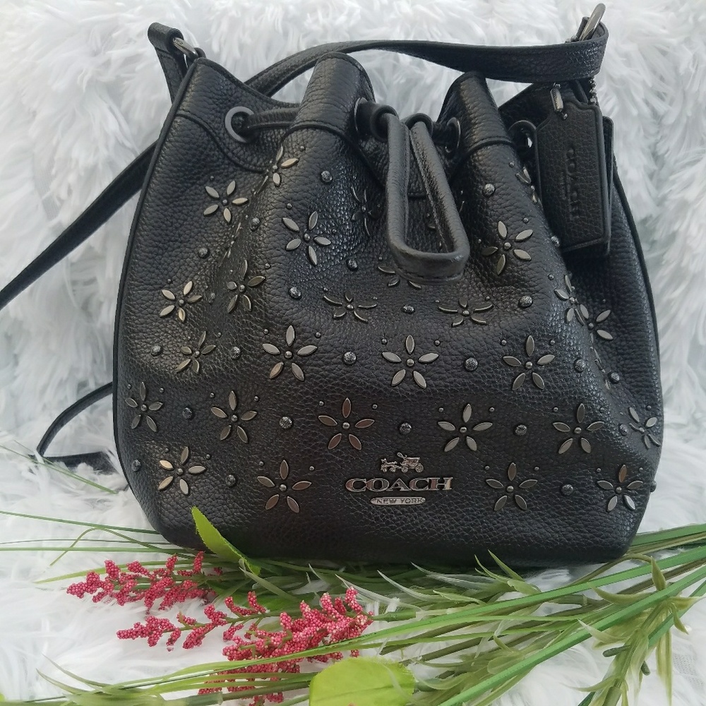 Coach Floral Studded Leather Drawstring Crossbody - Picture 2 of 8