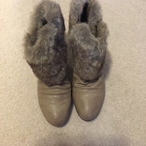Tan faux furry ankle boots