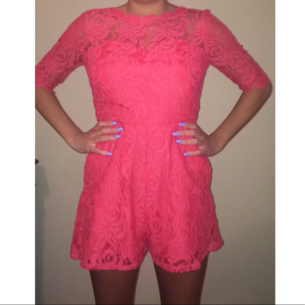 Lace hot pink #romper