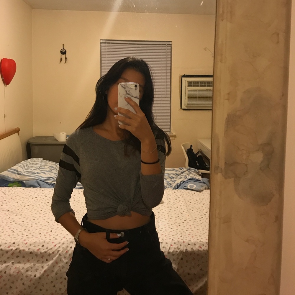 H&M grey mesh knit long sleeve shirt