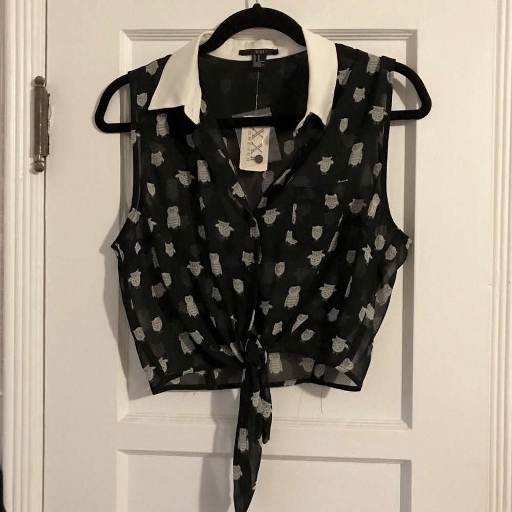 *NWT* Forever XXI - Sheer Cropped Owl Tank