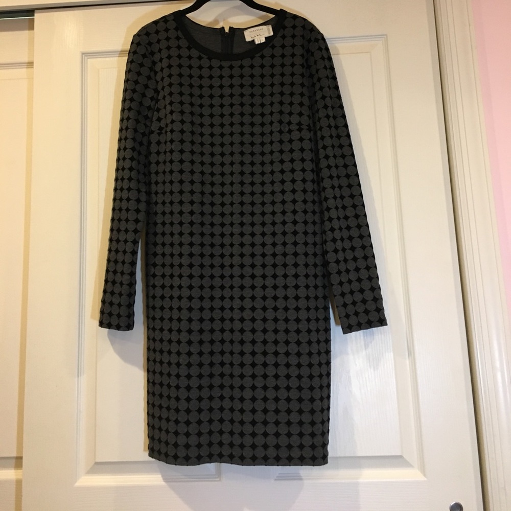 Nicole Miller gray and black polkadot dress