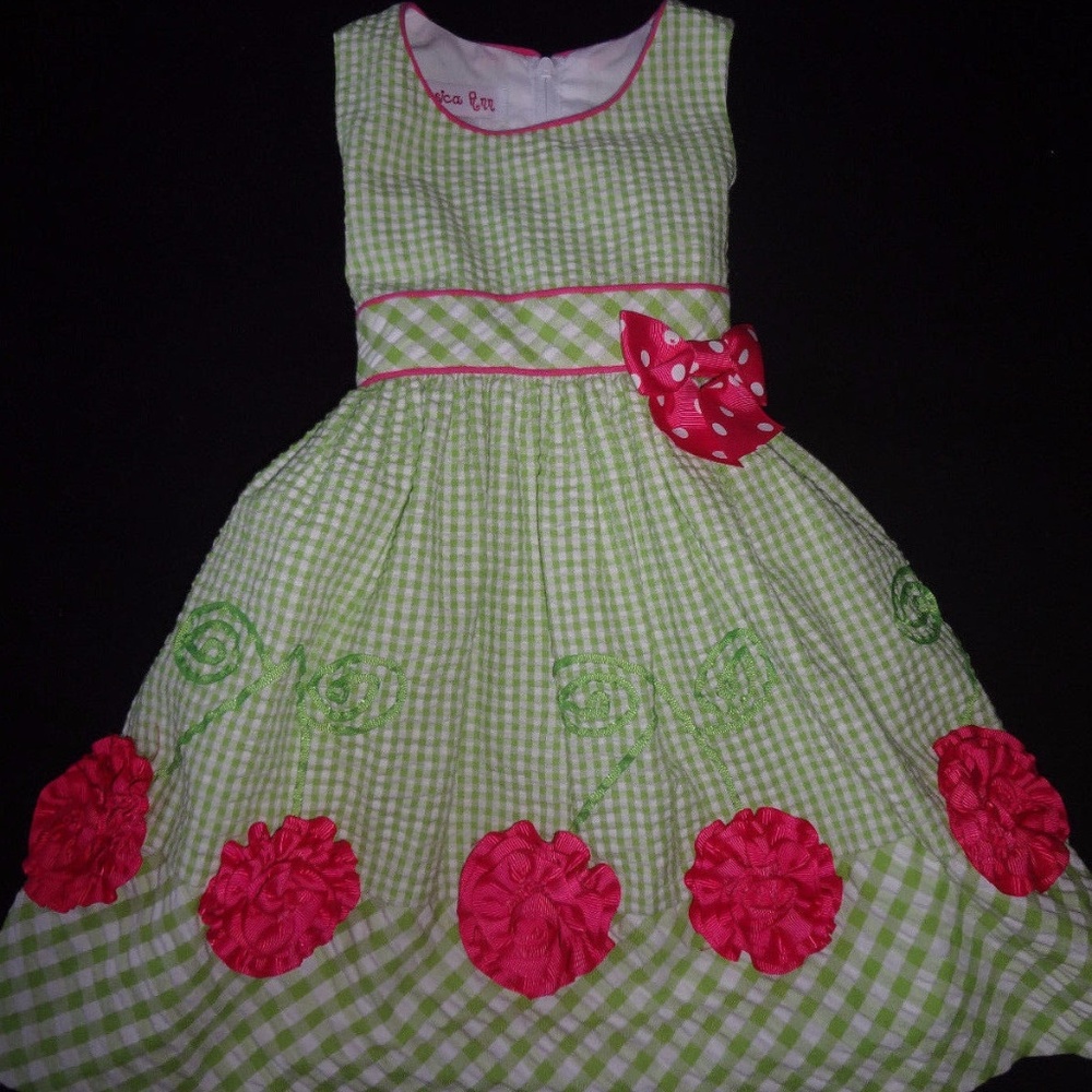 Girls Jessica Ann Green Gingham Dress Size 2T