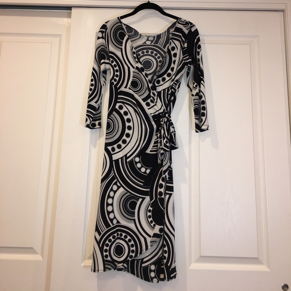Black and white wrap dress