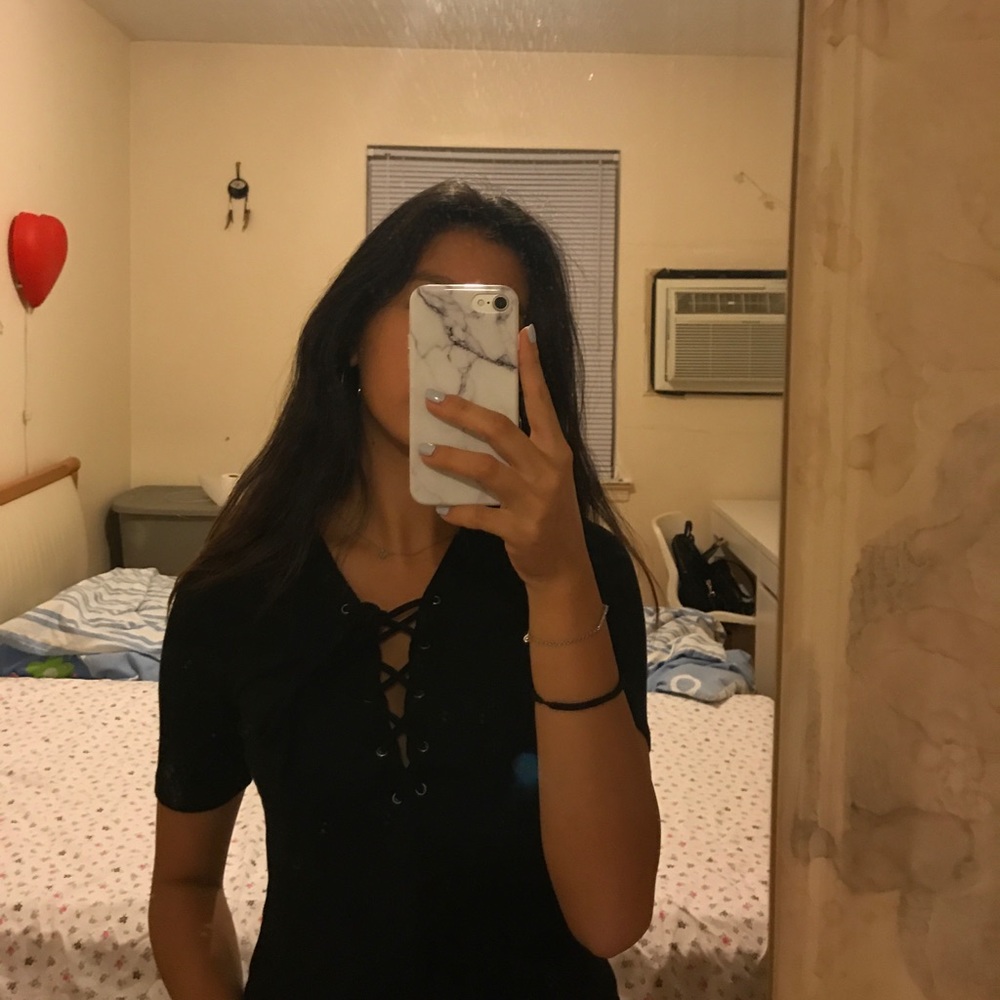 Rainbow black lace up tee