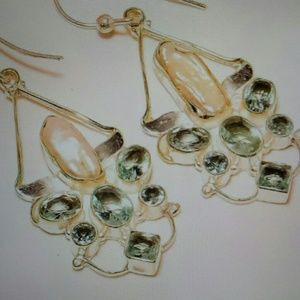 Biwa Pearl  Blue Topaz earring set in 925 Sterling