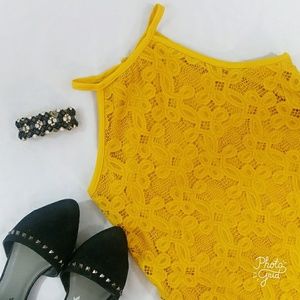 Love Fire Mustard Yellow Halter Top Short Dress