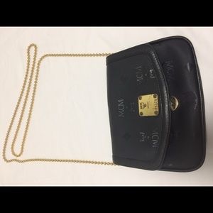 Vintage MCM black purse with gold chain