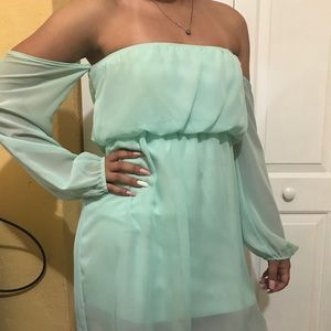 SUPER CUTE MINT GREEN OFF THE SHOULDER DRESS