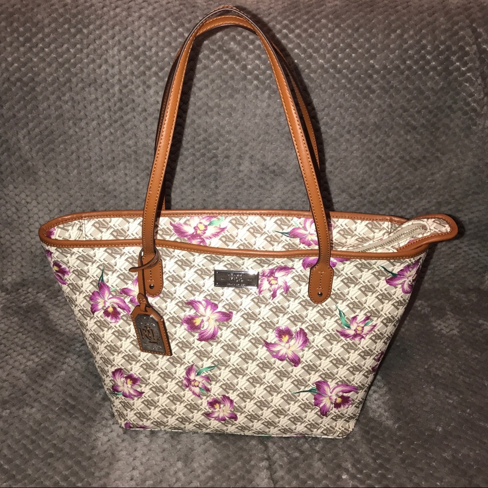 LRL Classic Tote Natural Orchid NWT