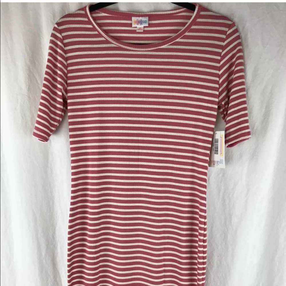 Lularoe Julia (Pink and cream ribbed fabric)