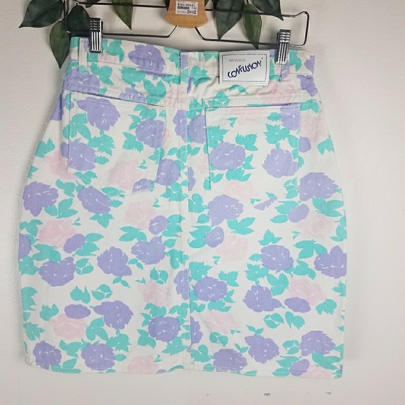Vintage highwaised Pastel Floral denim penci skirt - Picture 7 of 15