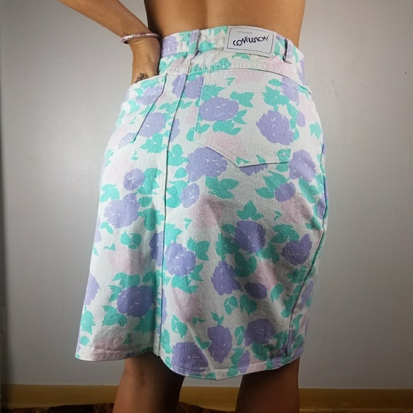 Vintage highwaised Pastel Floral denim penci skirt - Picture 9 of 15