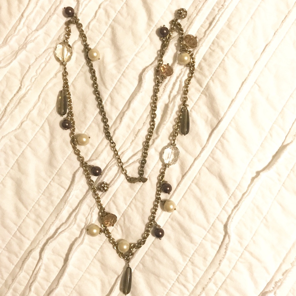 Long gold Stella & Dot necklace with bead accents