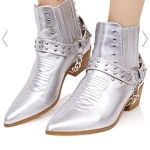 Metallic Silver Harness Boots 6 New without Box