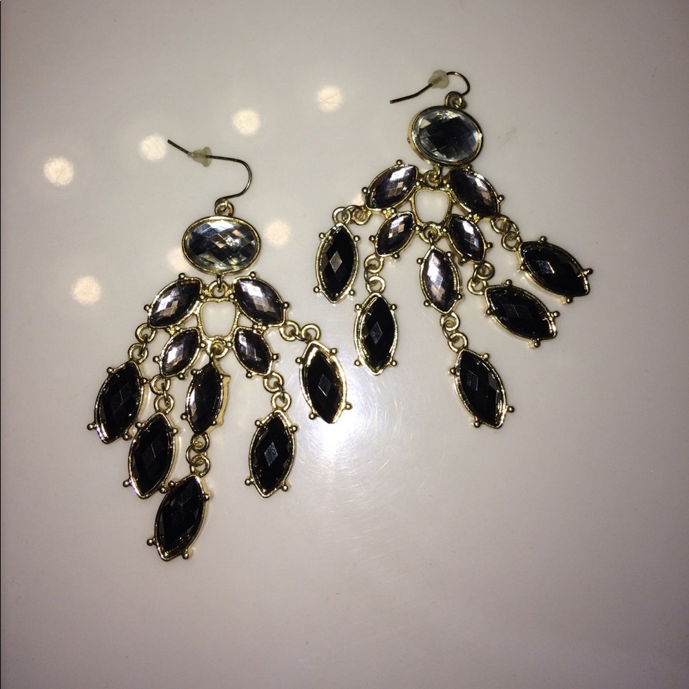 VW Chandelier Sliver with Gray Stone Earrings