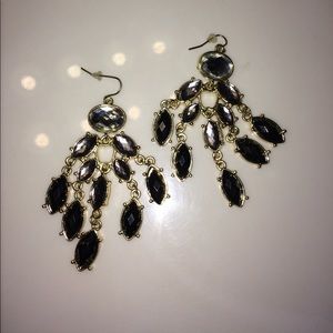 VW Chandelier Sliver with Gray Stone Earrings