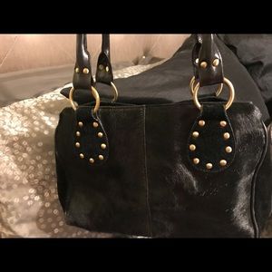 Black cow hide and suede purse