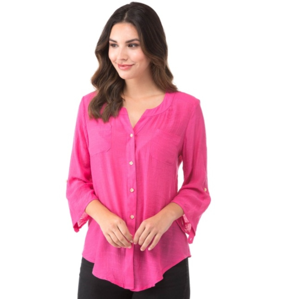 💐🌸 AGB Solid Gauze Tab Collar Shirt