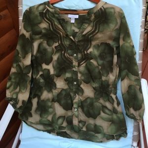 Gathered waist smock green beige and black