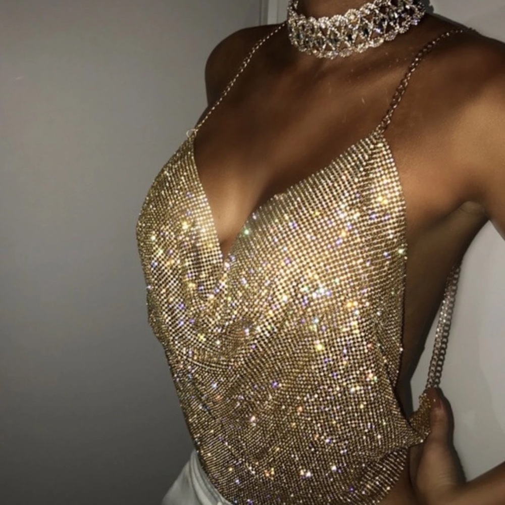 Crystal mesh crop top diamond like top - Picture 2 of 8