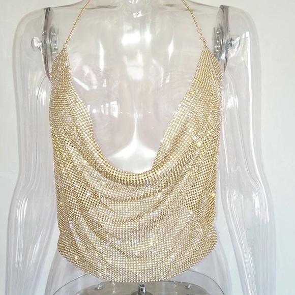 Crystal mesh crop top diamond like top - Picture 3 of 8