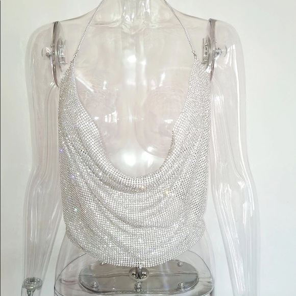 Crystal mesh crop top diamond like top - Picture 4 of 8