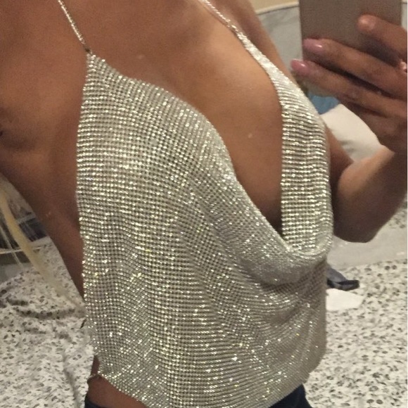 Crystal mesh crop top diamond like top - Picture 5 of 8