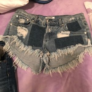 ONE TEASPOON patched jean shorts