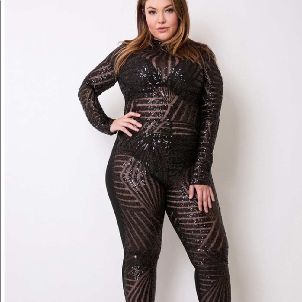 Plus size black sequin jumpsuit