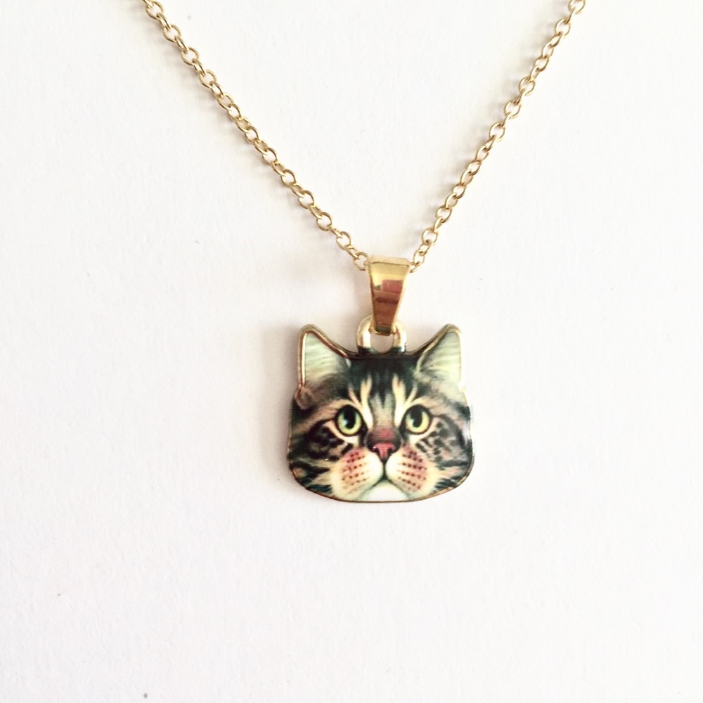 Fluffy Brown Tabby Cat Pendant Necklace