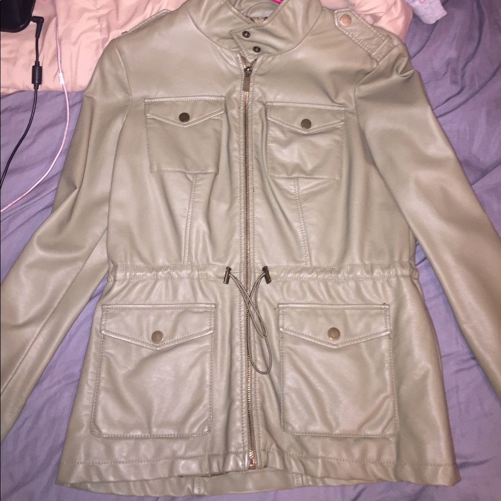 Olive green leather jacket
