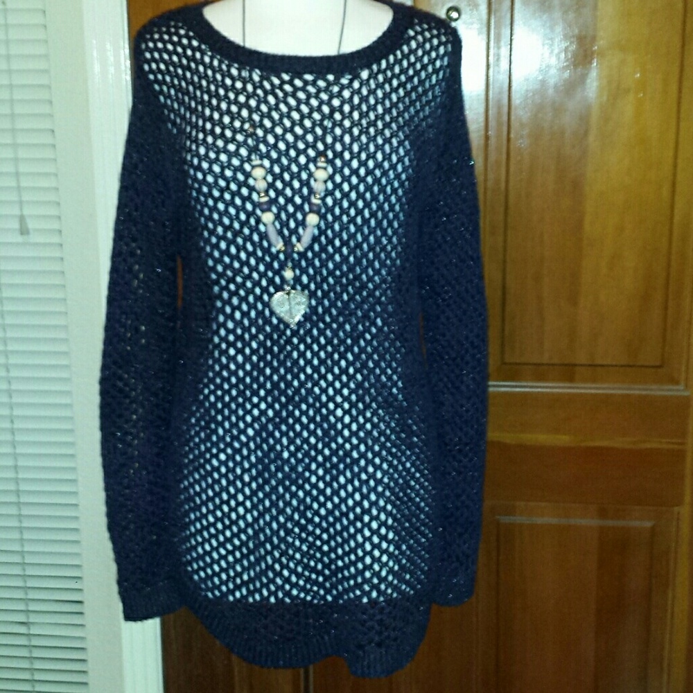 Navy Open weave tunic sweater. XL
