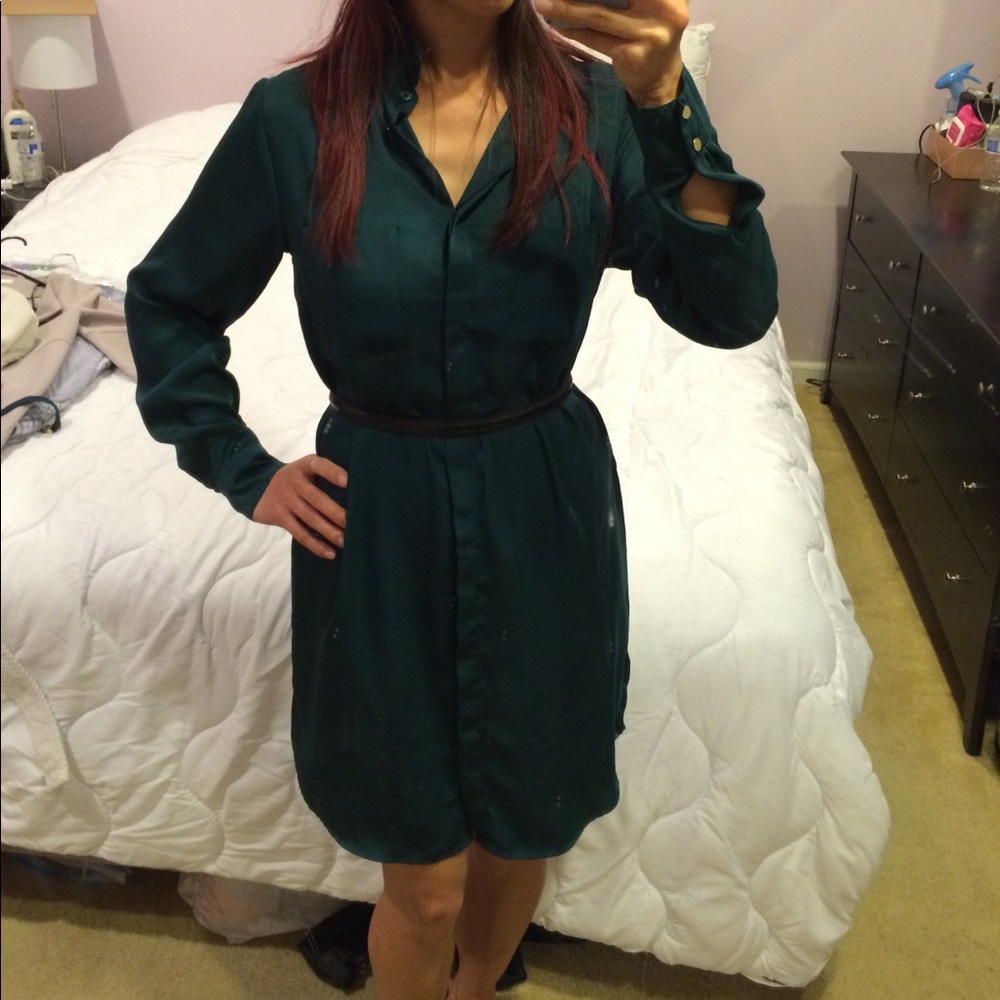 H&M Silky hunter green collared dress