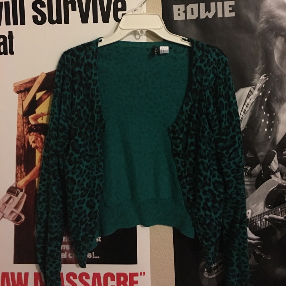 Leopard print cardigan.
