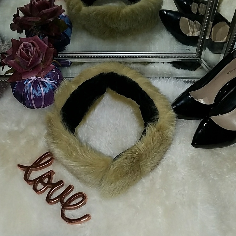 Green Genuine Fox Fur Headband/ Fur Collar