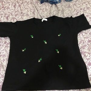 Black embroidered cactus t-shirt